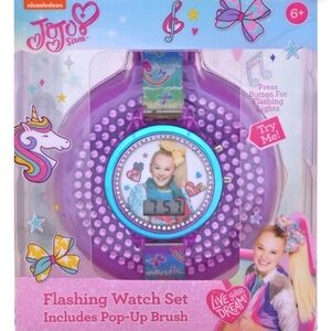 Jojo Siwa Girl's Flashing LCD Rainbow Silicone Watch & Compact Set